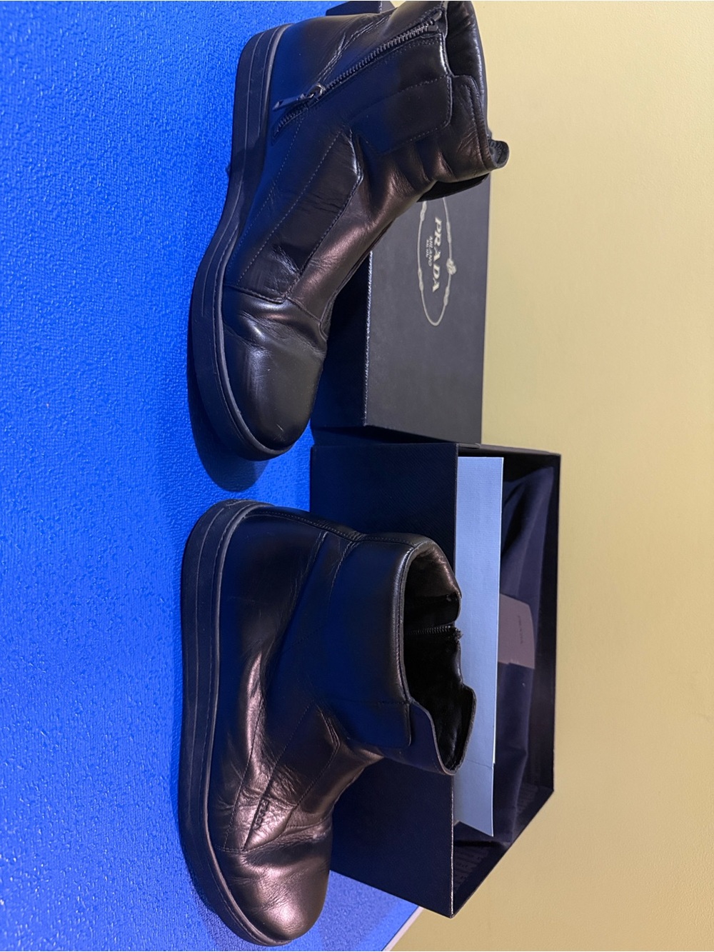 Prada Black Leather Men's Ankle Zip Boots